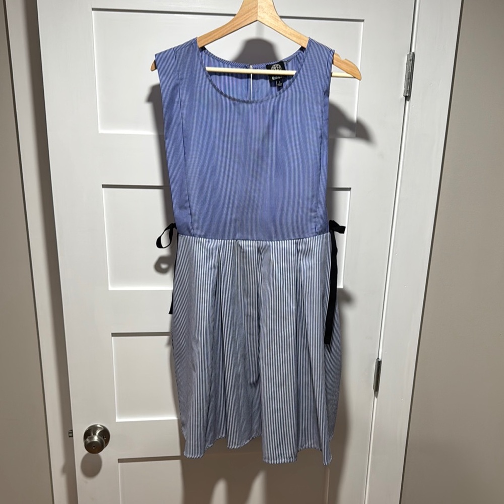 Bobeau Blue and Gray Pleated A-Line Dress